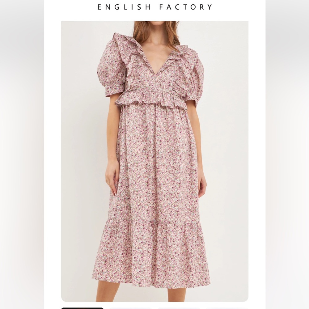 NWT English Factory Cotton Floral Ruffled Midi Dress